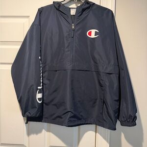 Champion Navy Blue Half-Zip Windbreaker with Logo